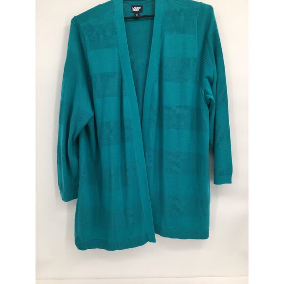Lands End Cotton Modal Texture Drape Cardigan Teal Blue 3X 24W-26W - Picture 6 of 10